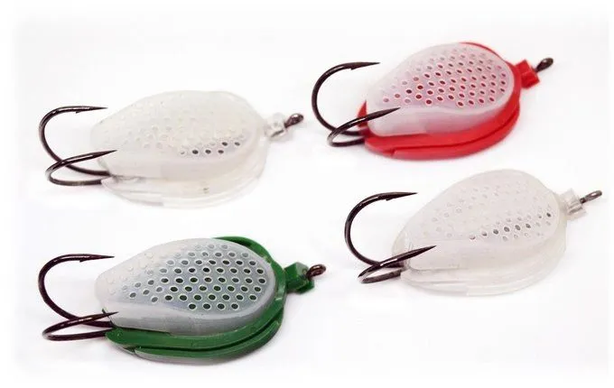 Bait Lok fishing bait holders in white, red and green