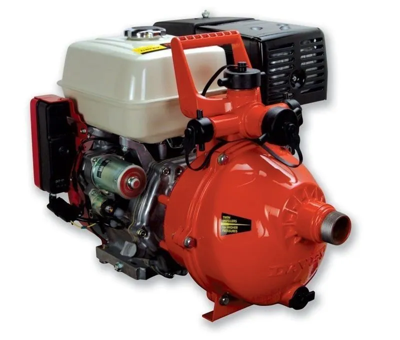 Red engine-driven firefighting pump