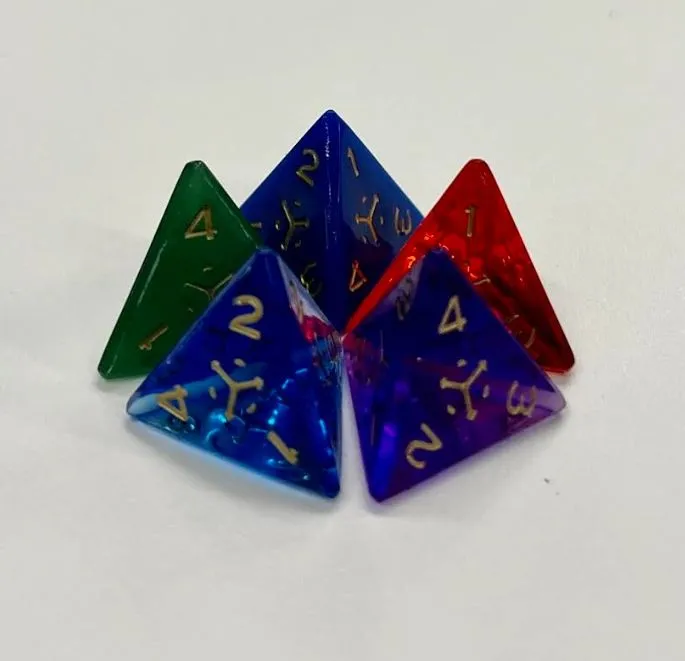 Set of colored four-sided dice