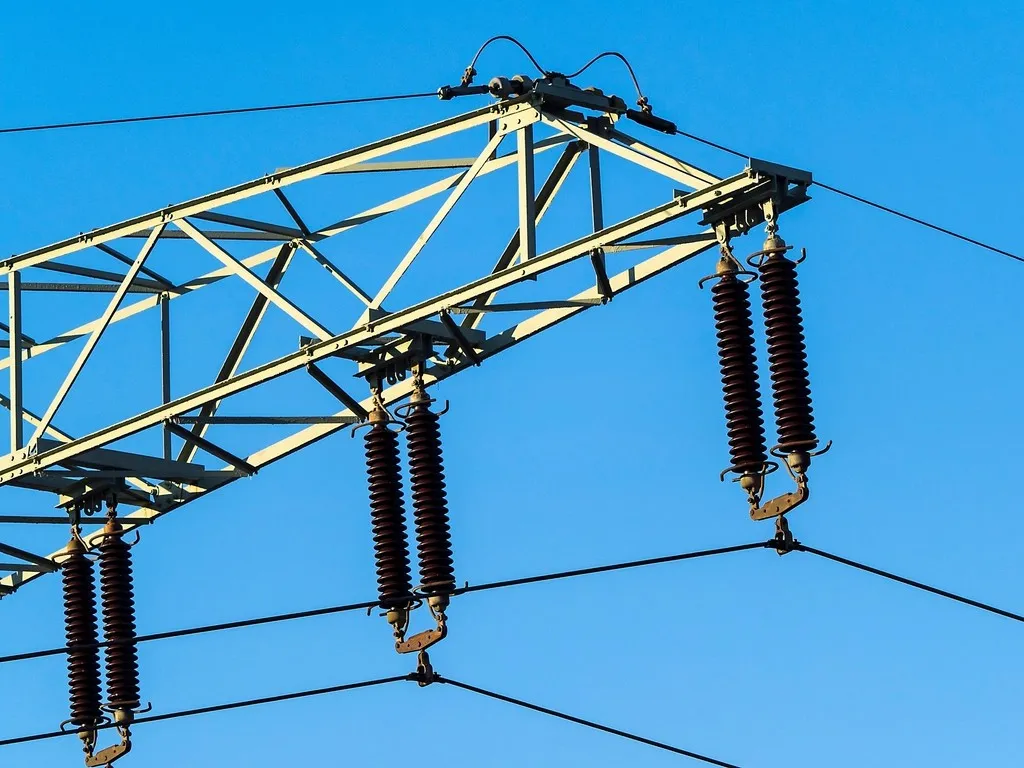 Insulators on a steel power transmission structure