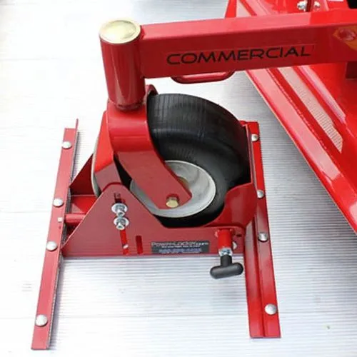 Red PowerLocker commercial mower lock with a mower wheel